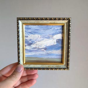 Framed Small Oil Painting, Original Art, Landscape Painting, Green Hills Art, Ready To Hang, 4x4 Square Wall Art, Original Handpainted Art