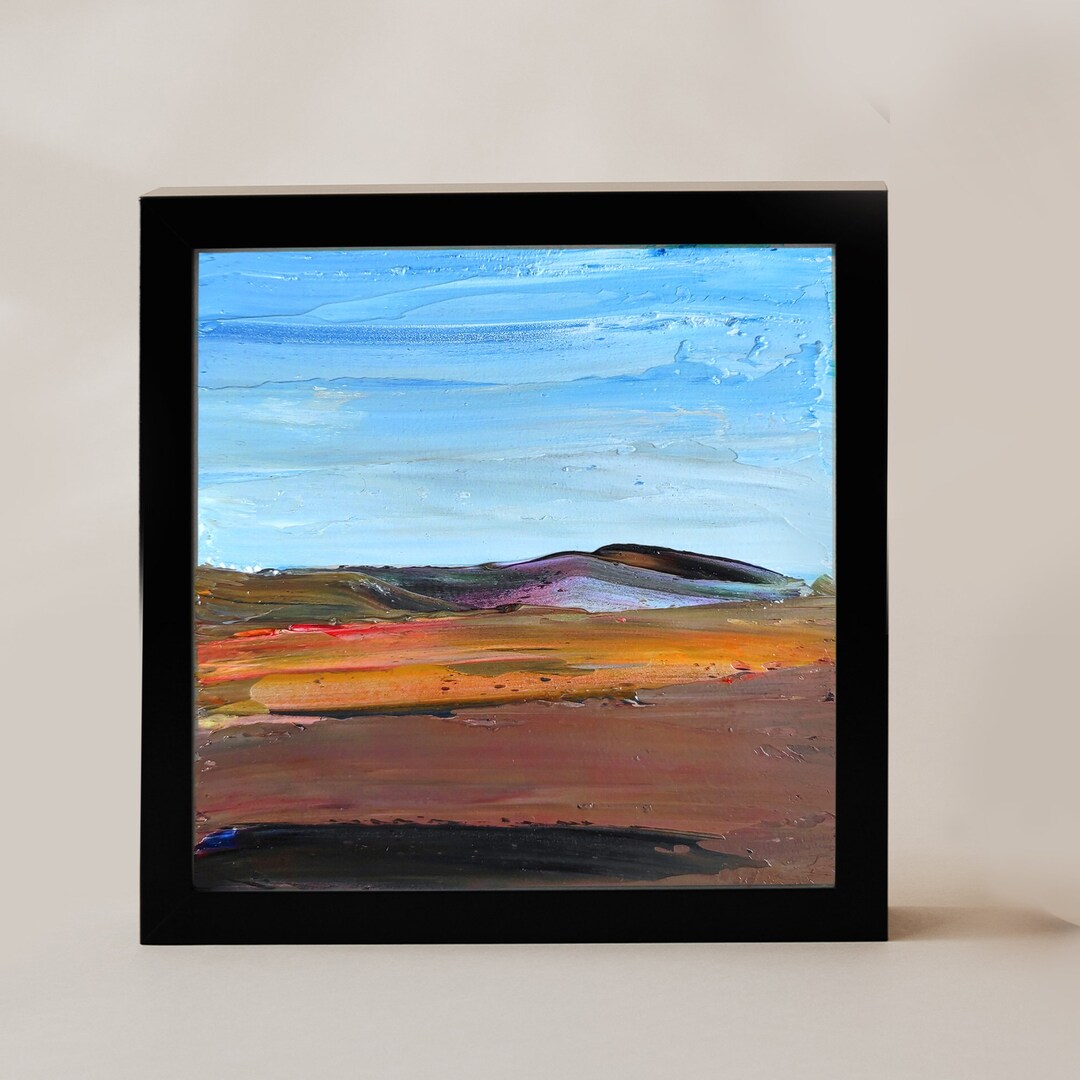 Cheap Original Art 6x6 Texas Original Painting Brown Blue Art Etsy