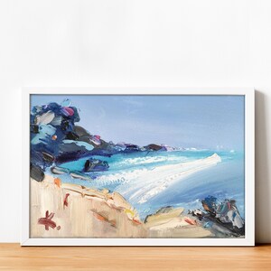 Paisagem marinha Califórnia Litoral Oceano Pintura Abstrata Paisagem Pequena Arte Original Mar Texturizado Azul Pintura Arte de Parede 12x8” por KondaArtistic