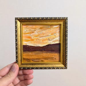 Pintura al óleo original de Texas Sunset en 4x4 en cartón con colores apagados, arte mural abstracto con empasto, descenso y paisaje de Sedona, Arizona