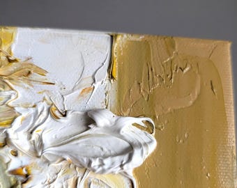 テクスチャードイエロー抽象油絵：現代アート、6x6インチ - Etsy 日本