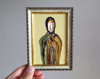 Abstract Portrait Of A Man, Standing Person Portrait, Small Surreal Male Art, Unique Original Oil Painting, Modern Surrealism Art