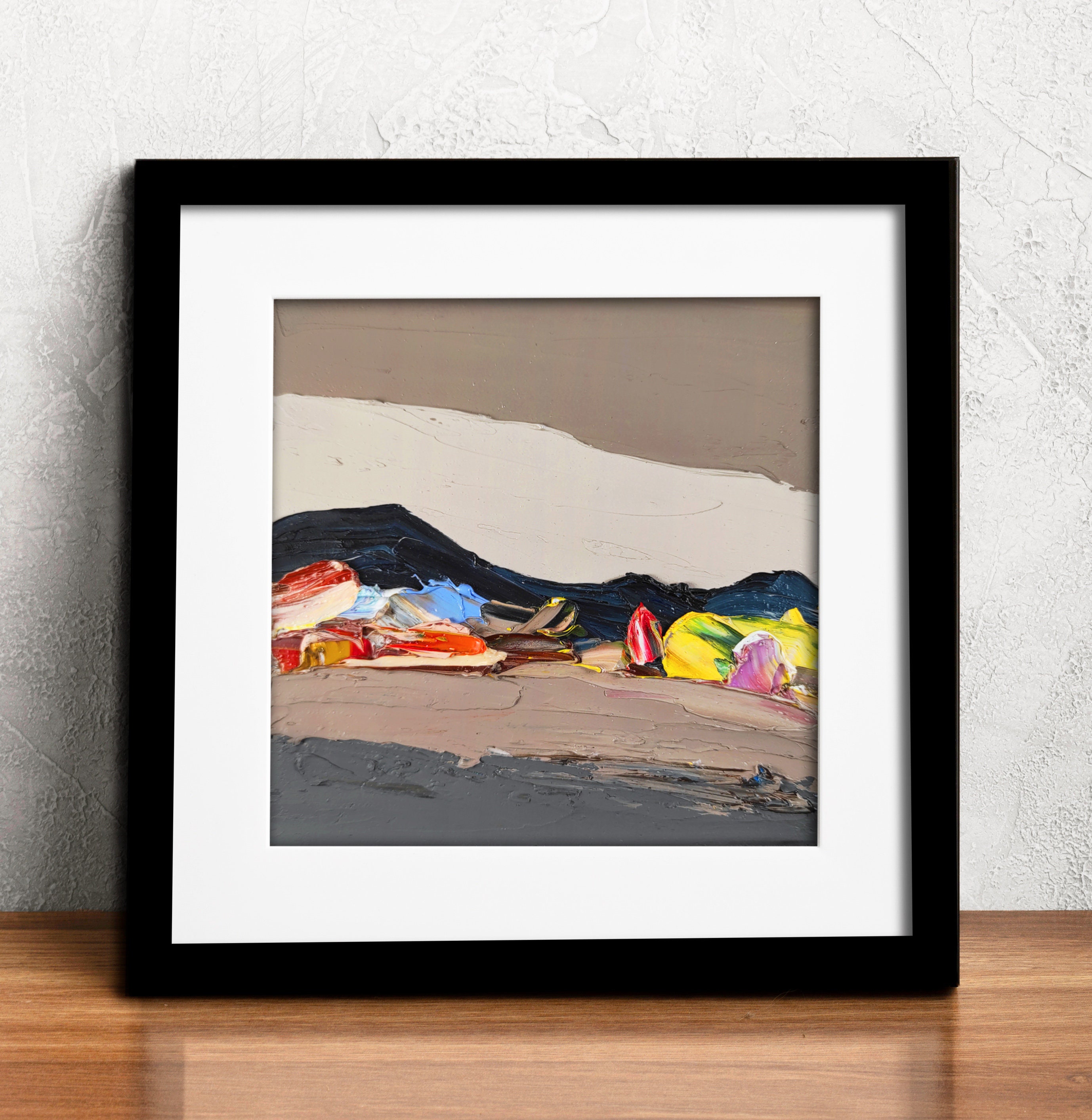 テクスチャーのある抽象油絵：茶色のアリゾナの風景、6x6の小さな壁