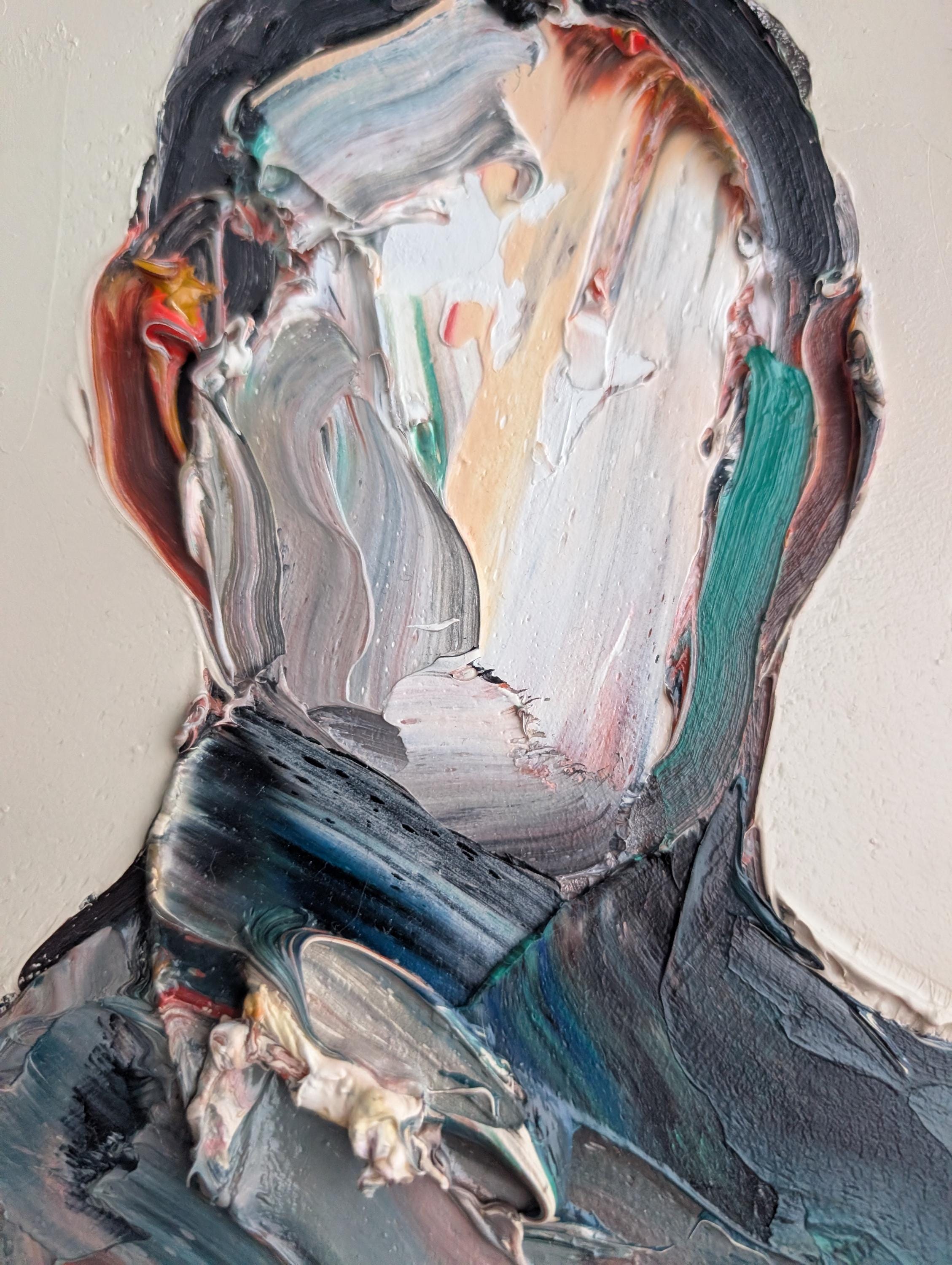Abstract Figurative Oil Painting Pink Yellow Impasto Portrait