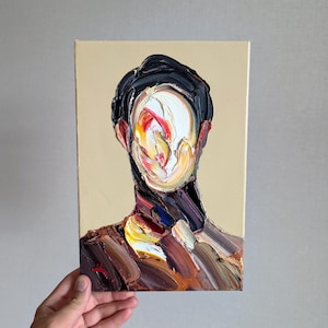 Man Abstract Portrait Oil Painting Original Art Textured Impasto Art Modern Palette Knife Wall Art Surreal Male Figure Bright  Head Picture