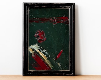Abstract Deep Green Red 4x6 Dark Green Oil Painting Rifle-Green Abstract Red Contemporary Original Painting Cardboard Wall Art