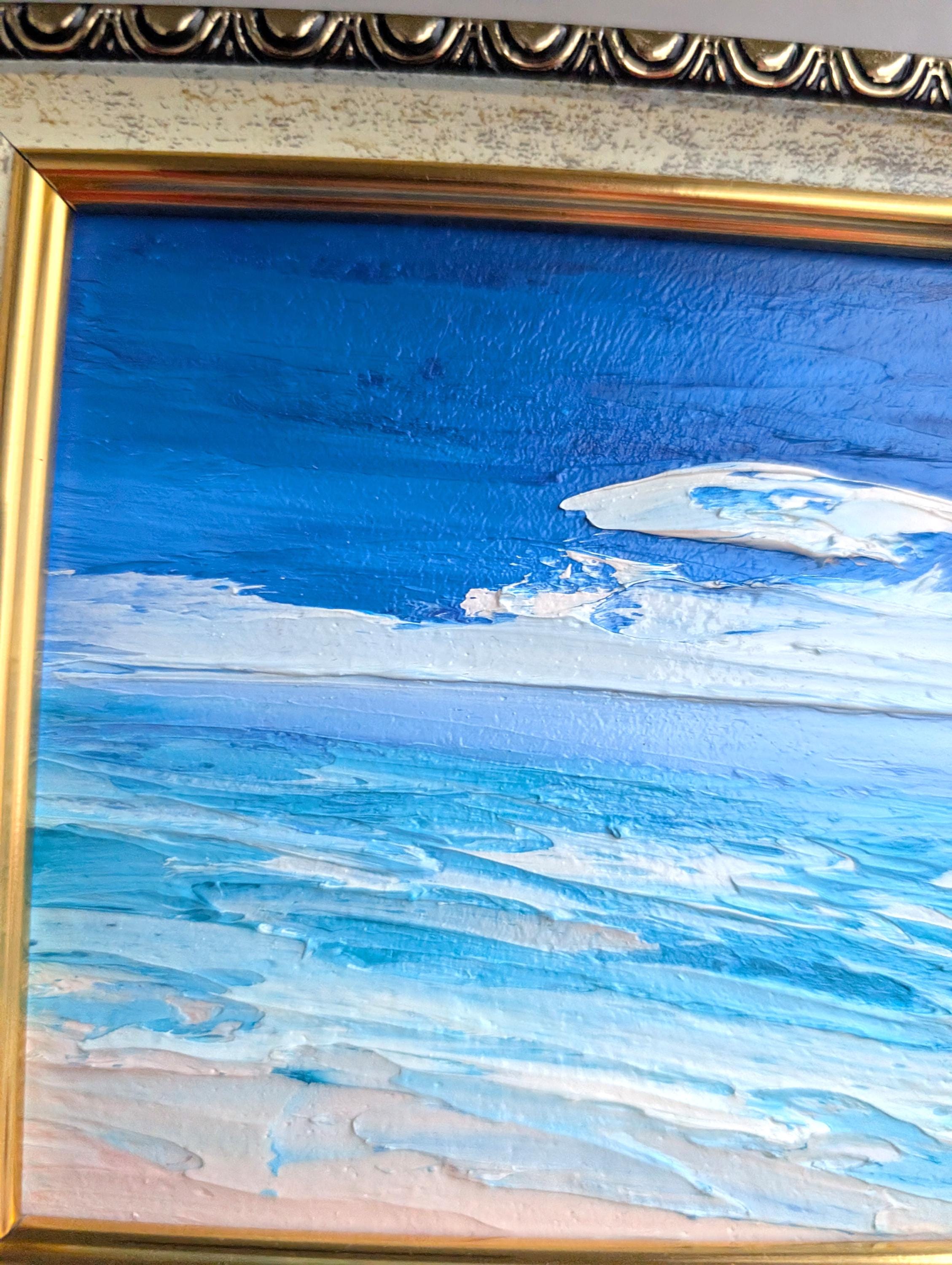 小さな海景油絵 オリジナルアートワーク 4x4 カリフォルニア風景