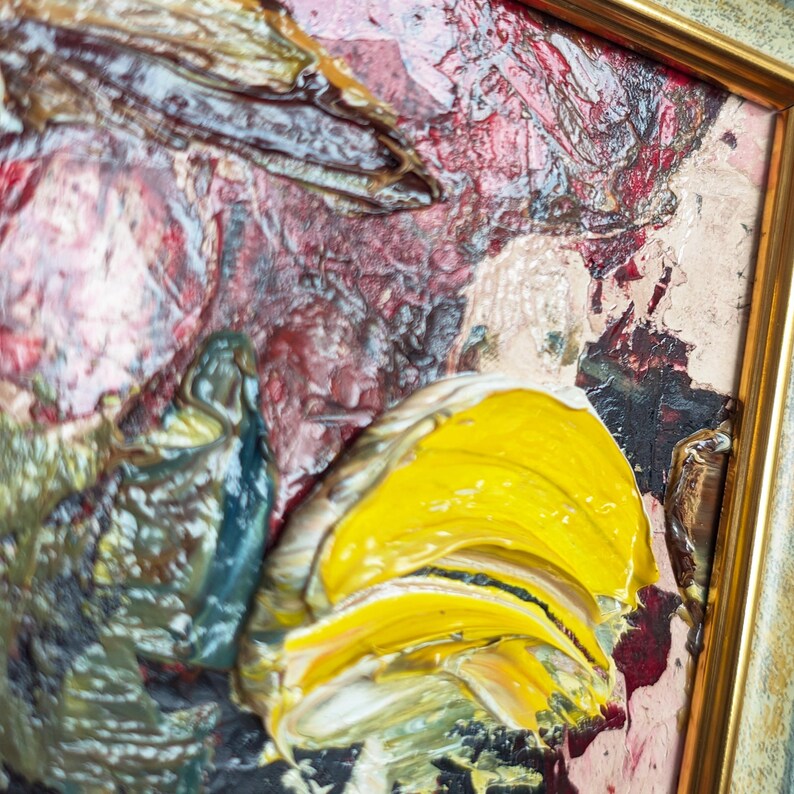 Tiny Abstract Glossy Oil Painting 4x4 Contemporary Art Original Oil