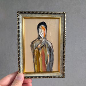 抽象的な顔の油絵：現代のシュールな肖像画アート（11.8x7.8） - Etsy 日本