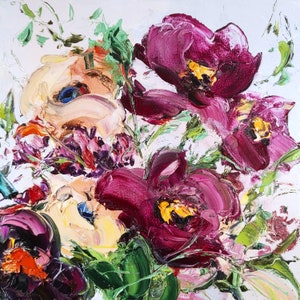 Peony Floral Painting On Canvas Purple Peonies Floral Original Oil Painting Original Art Abstract Flower Painting Modern Bouquet Painting