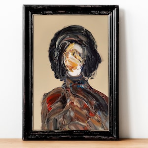 Retrato abstracto femenino Retrato de mujer moderna Pequeña pintura al óleo sobre cartón Retrato de niña Pintura surrealista Abstracta Sin rostro