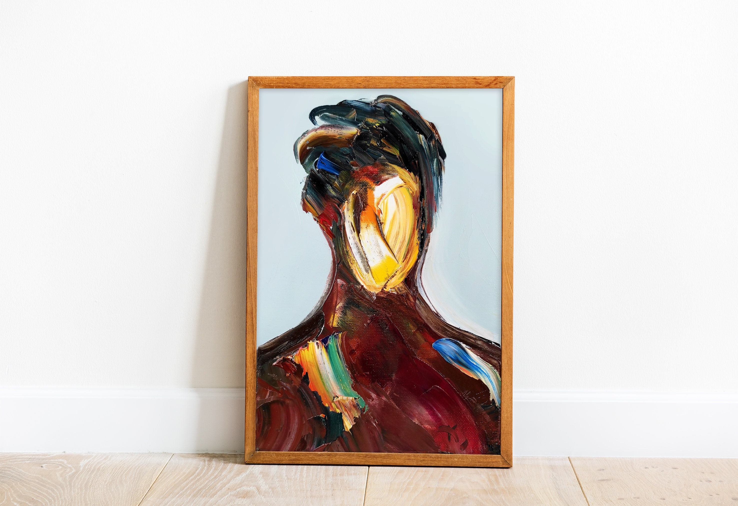 抽象的な顔の油絵：解体されたシュールな肖像画、7.8x11.8インチ