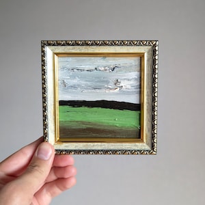 Blue Ridge Mountains Texas Paisagem Pequena 4 x 4 polegadas Abstrato Azul Marinho Verde Arte Texas Deserto Minúsculo Impasto Descida Pintura a Óleo Original
