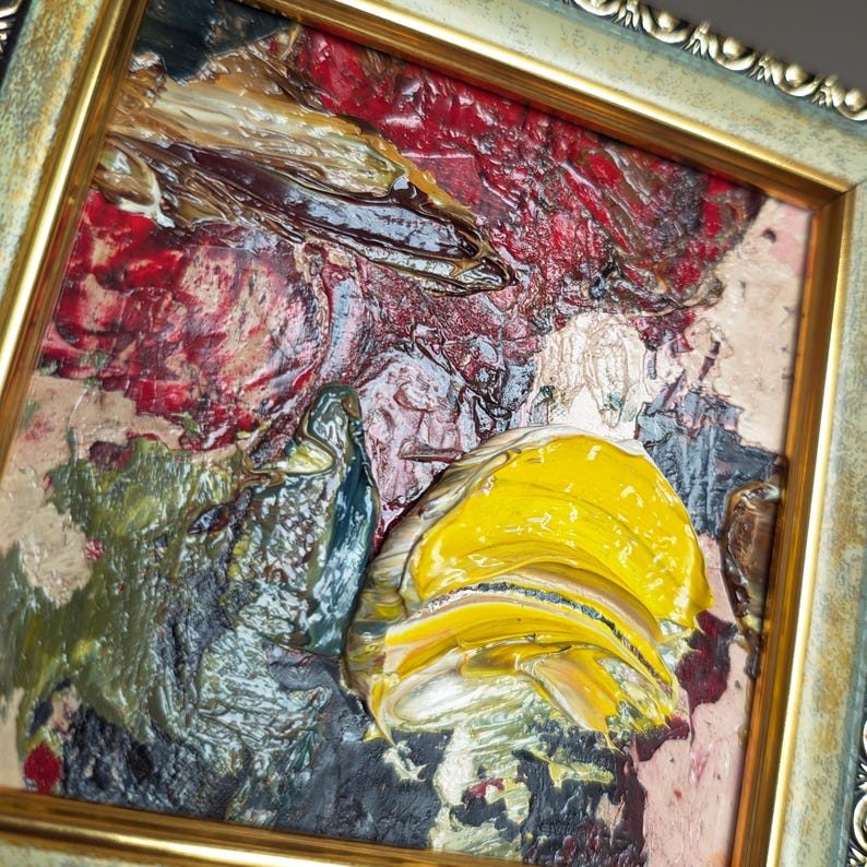 Tiny Abstract Glossy Oil Painting 4x4 Contemporary Art Original Oil