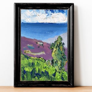 Summer Fields Farmhouse Oil Painting California Plein Air Landscape USA Scenery View Cali Montana Hills Green Small Wall Art Farm Home Decor