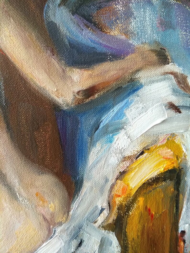 Redhead naked woman oil painting on canvas Nude girl original artwork Boho wall decor Eclectic wall art by Alexander Konda