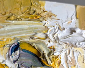 油絵（抽象画） テクスチャードイエロー抽象油絵：現代アート、6x6インチ - Etsy 日本