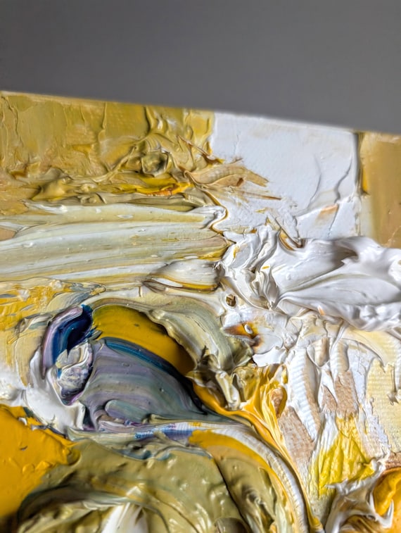 Textured Yellow Abstract Oil Painting: Contemporary Art, 6x6