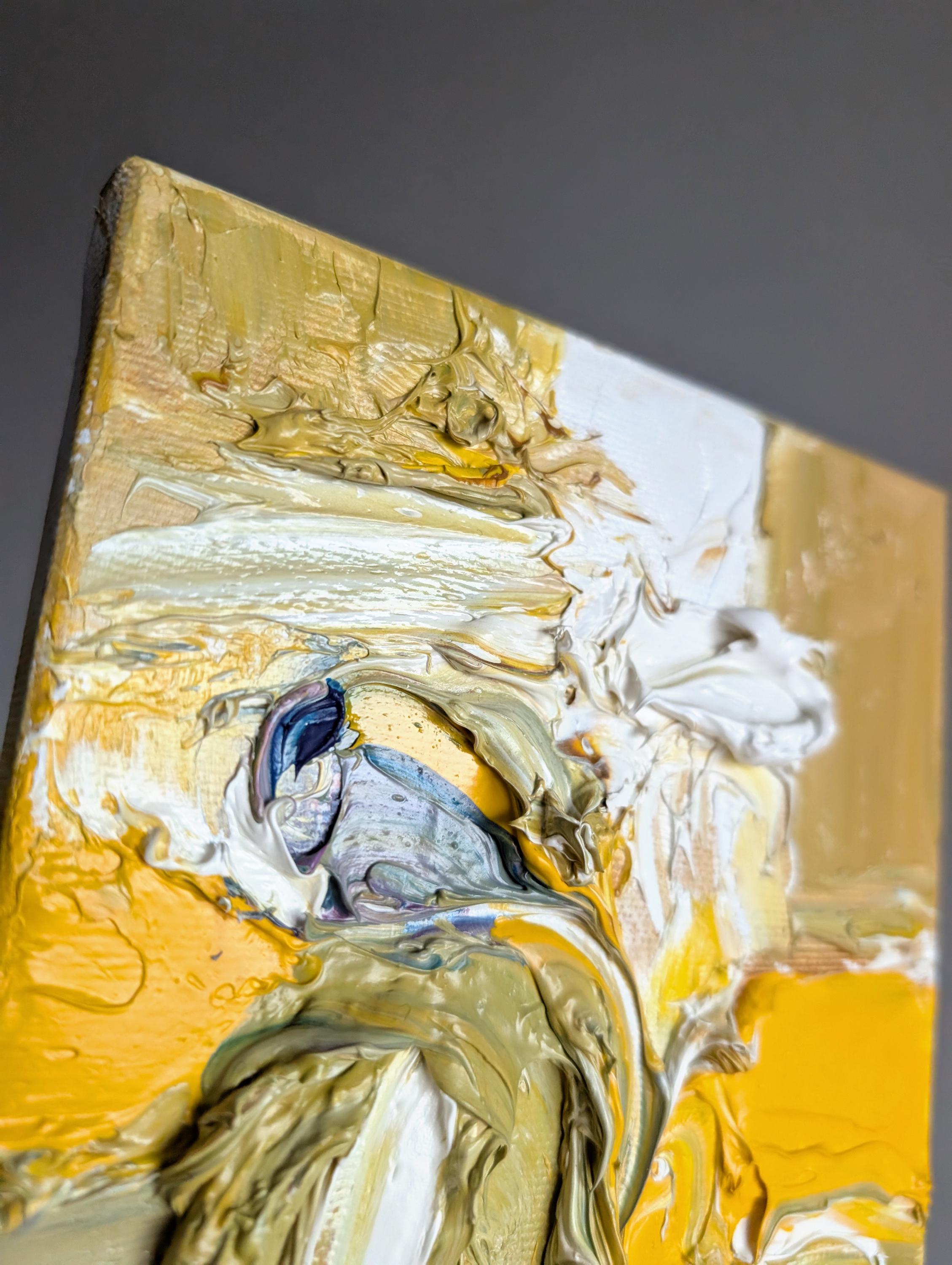 テクスチャードイエロー抽象油絵：現代アート、6x6インチ - Etsy 日本