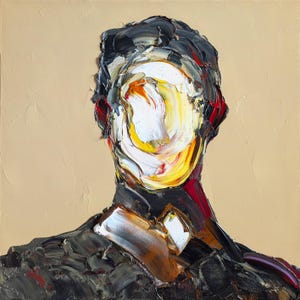 Surreal Man Portrait Oil Painting: Abstract Face Art, 15.7&quot; Canvas