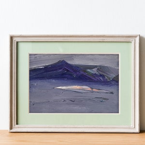 Pintura apagada Pintura original Azul marino púrpura Azul frío Paisaje Pintura al óleo original Paisaje nocturno Paisaje nocturno de California Arte pequeño