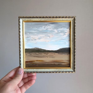 Pintura do Texas, arte do sudoeste, paisagem desértica, pequena pintura a óleo original, arte do sudoeste, 6x6" abstrato, marrom, texturizado, arte de mistura e combinação