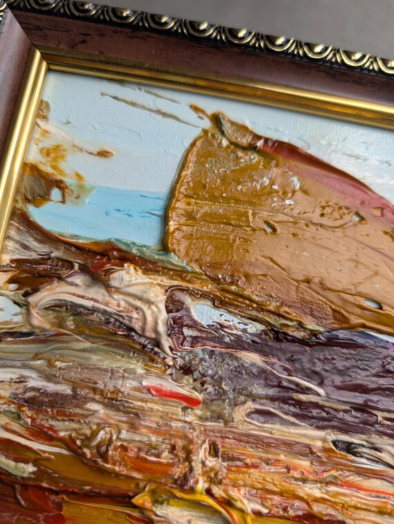 Brown and Yellow Abstract Oil Painting: Textured Impasto Art, 6x6