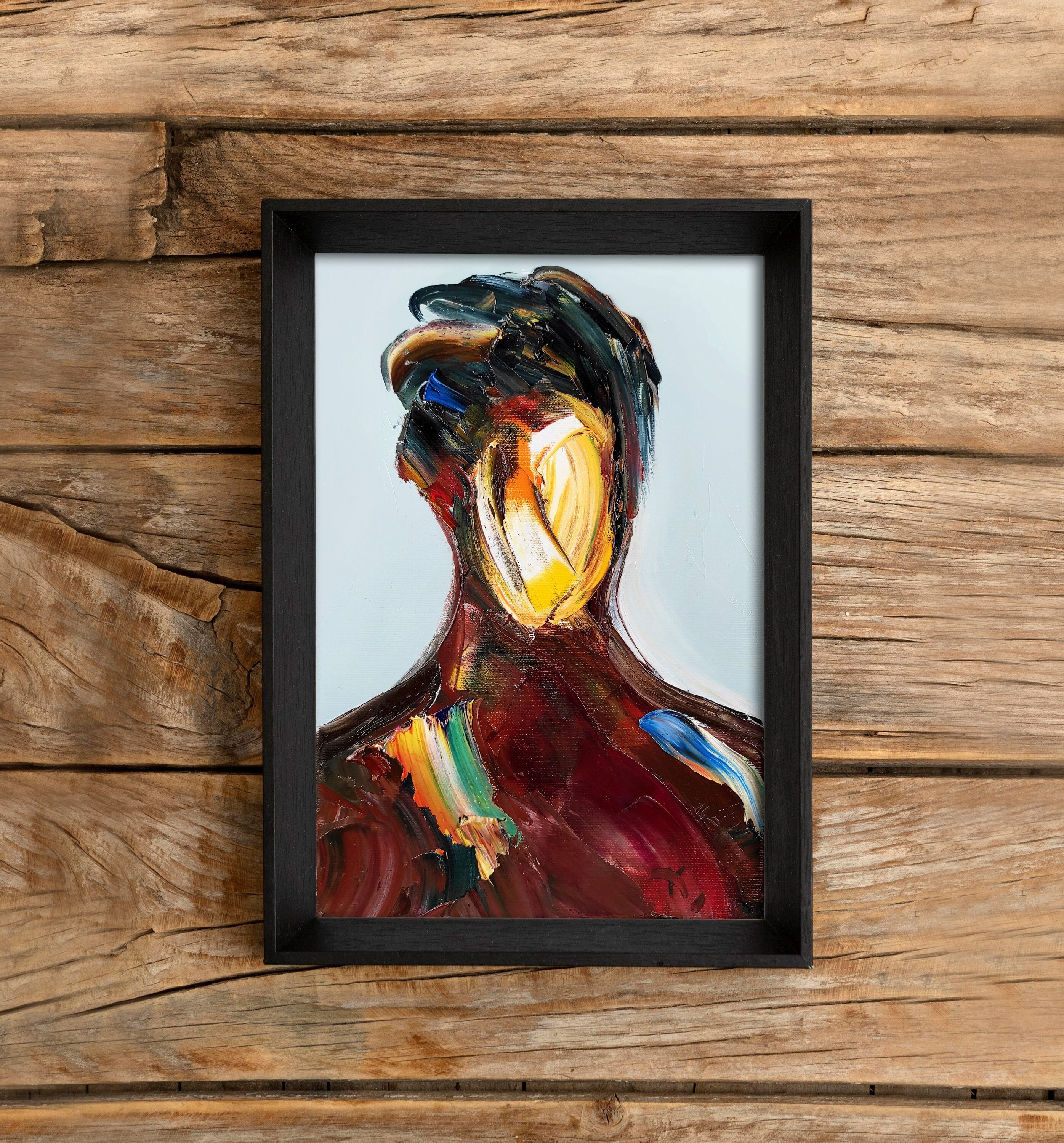 H*O様 抽象画 顔の集合 油彩画 抽象的な顔の油絵：解体されたシュールな肖像画、7.8x11.8インチ