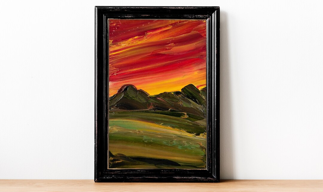 油絵　大きめ　アート　サンセット Sunset in Wild West 36x36 Inches ,original Painting, One of