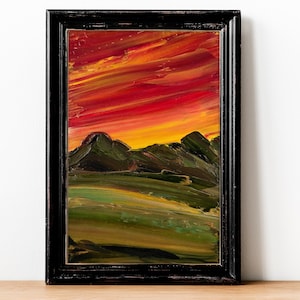 Oryginalna sztuka Red Sunset 4 x 6 cali Obraz olejny Góry Zachodnie Krajobraz Kolorado Widok Krajobrazu Arizona Lato Plein Air Teksturowany Mały Dekor