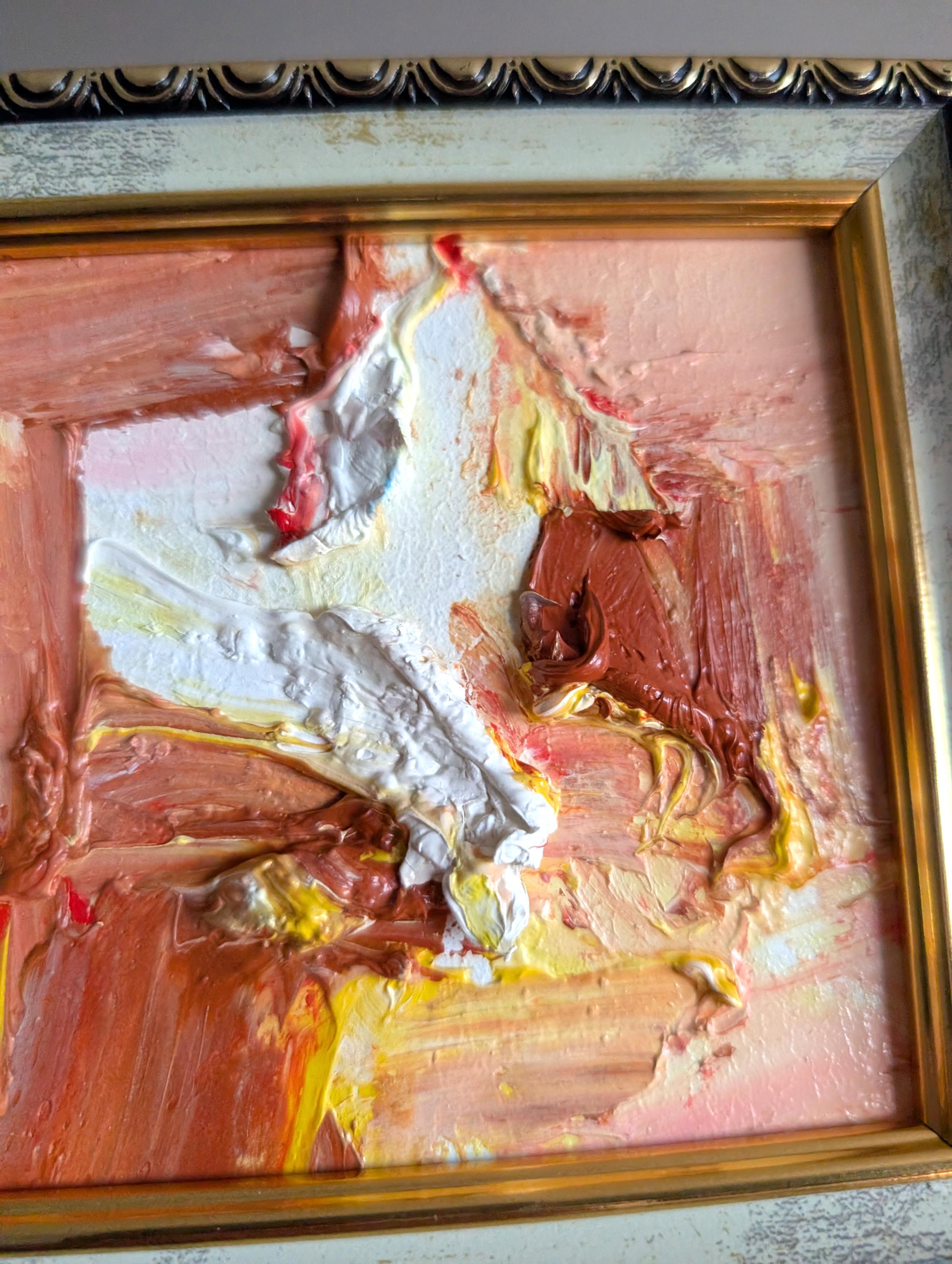 Brown Abstract Oil Painting: Expressionist Framed Gold Wall Art