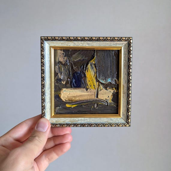 小さな抽象油絵：カラフルで質感のあるミニチュア額装アート - Etsy 日本