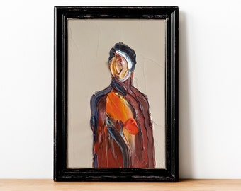 Abstract Portrait Of A Man, Standing Person Portrait, Small Surreal Male Art, Unique Original Oil Painting, Modern Surrealism Art