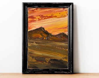 Orange Sunset Original Art 4x6 inch Oil Painting Mountain California Landscape Colorado Landscape View Summer Plein Air Textured Small Decor