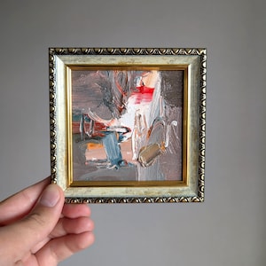 Pintura pequeña abstracta gris texturizada de 4 x 4 pulgadas, decoración de pared diminuta abstracta gris, arte contemporáneo, pintura al óleo original, decoración de cartón, arte de pared