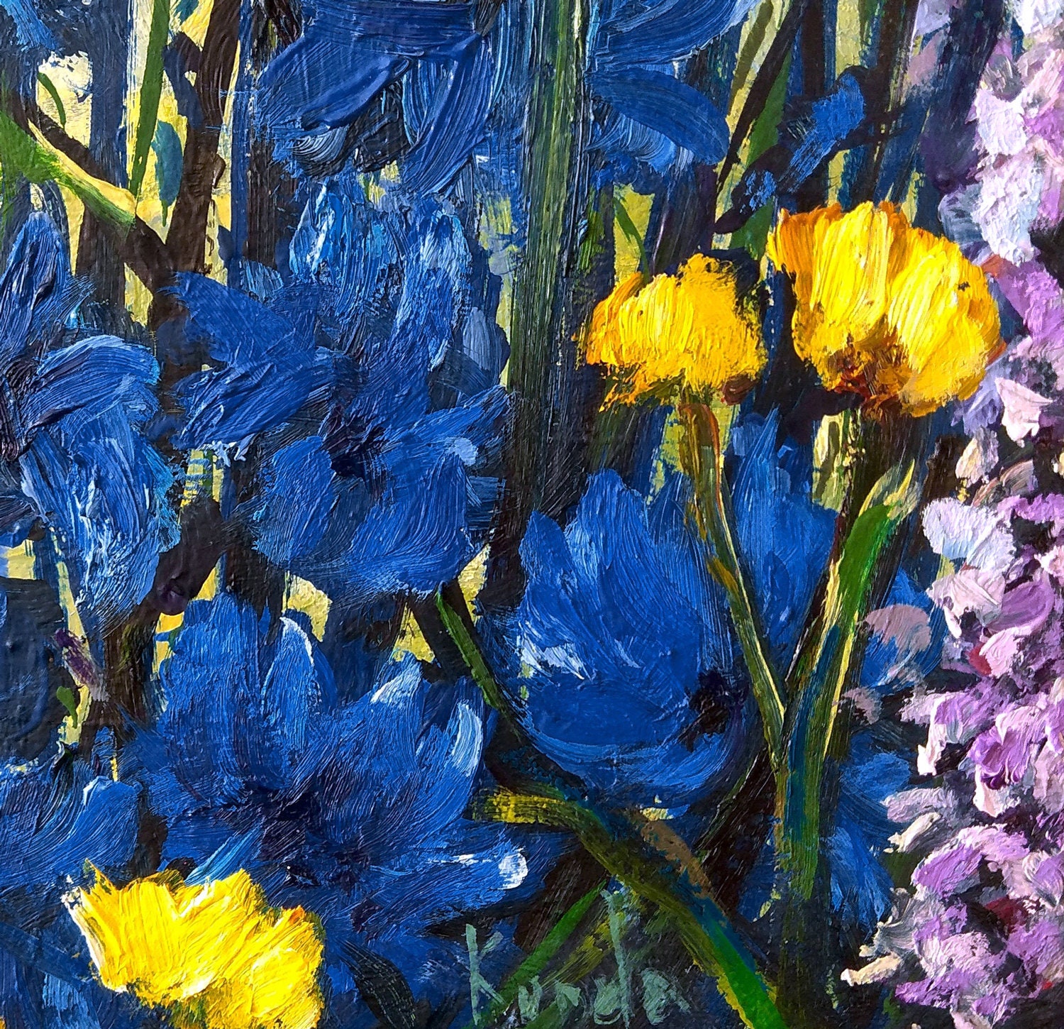 Blue Flower Oil Painting Flowers Wall Art Wildflowers Field Etsy