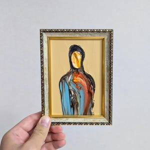 Retrato abstracto de un hombre, retrato de una persona de pie, arte masculino surrealista pequeño, pintura al óleo original única, arte surrealista moderno