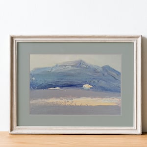 Paisagem abstrata da costa da Califórnia, pequena arte de parede cinza moderna, minimalista, litoral, pintura a óleo contemporânea, papelão, paisagem marinha