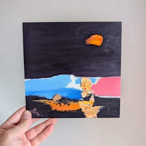 Pintura a óleo original 8x8 pintura formas abstratas decoração de parede quadrada roxo escuro pintura a óleo contemporânea original decoração de papelão arte de parede