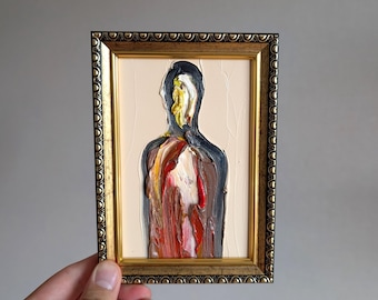 Framed Abstract Portrait Of A Man Amazing Colorful Textured Beige Art Small Surreal Male Art Modern Surrealist Artwork Person Oil Portrait