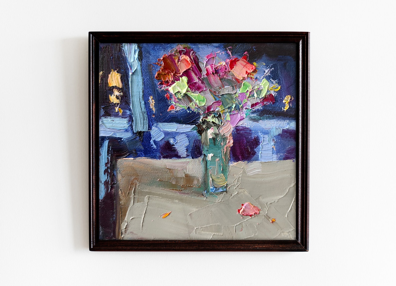 Navy Blue Kitchen Wall Art Dining Room Wall Decor Tiny Oil | Etsy