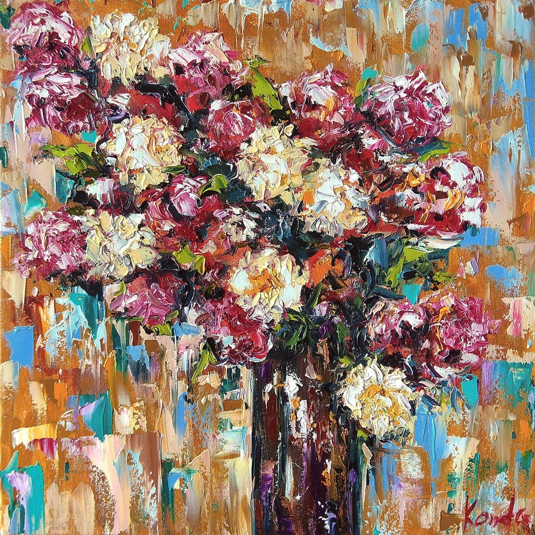 original oil painting Iris colorful flowers artwork Floral