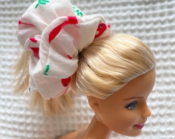Two mini scrunchies, hair ties, handmade, 100% cotton, for barbie, for fine hair