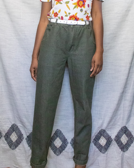 Olive Green High-Waisted Mom Jeans (Vintage) - image 1