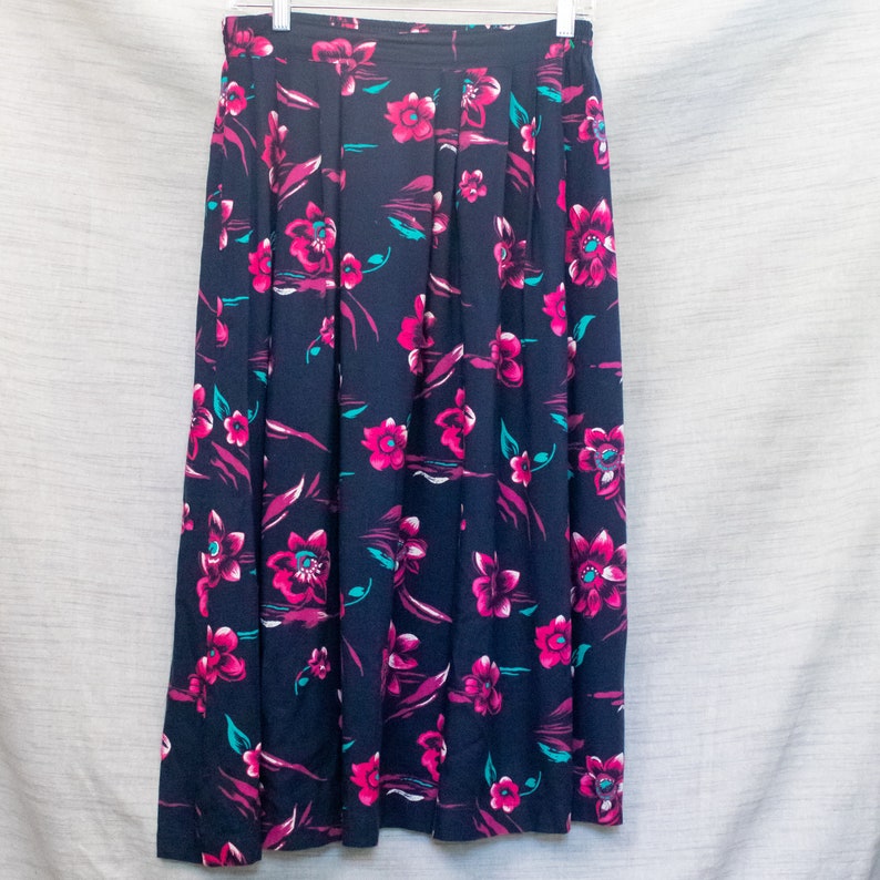 Vintage Pink and Navy Floral Midi Skirt