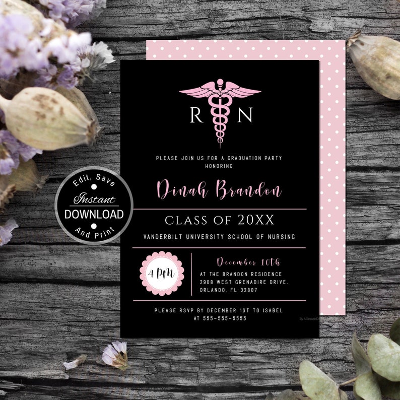 Nursing School Graduation Party Invitation Template / Etsy