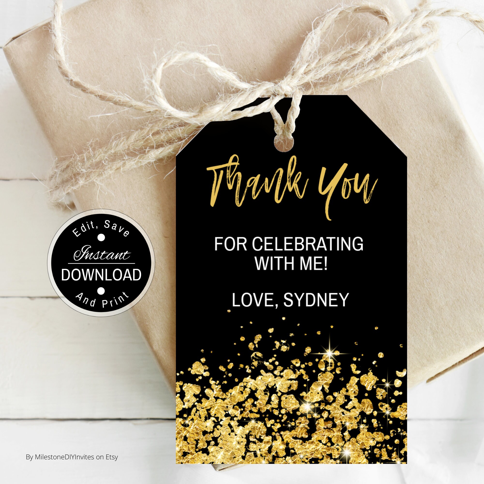 Black and Gold Gift Tag / 40 and Fabulous Birthday Favor Tag / Etsy