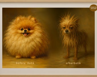 Grooming Salon Poster, Dog Groomer Gift, Oilpainting Themed, Dog Groomer Art, Wall Decor,Funny Pomeranian Pun,Housewarming Gift for Groomers
