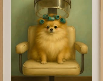 Grooming Salon Poster, Groomer Gift, Oilpainting Themed Poster Art, Pomeranian, Wall Decor, Dog Groomer, Housewarming Gift for Groomers