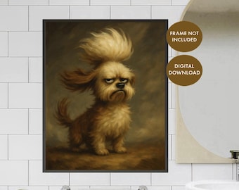 貴族風シーズー犬のルネッサンス肖像画：面白い動物の壁アート